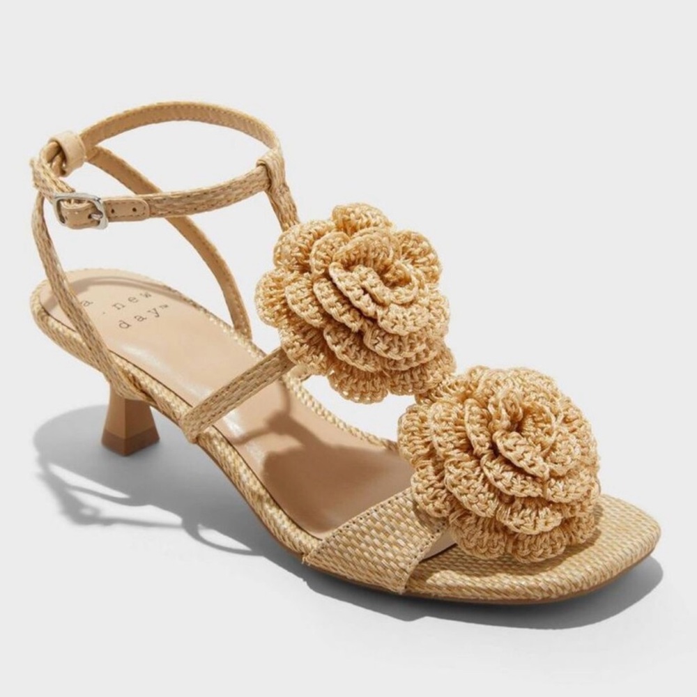 A New Day - Women's Esme Floral Crochet Kitten Heels - A New D Tan - 8